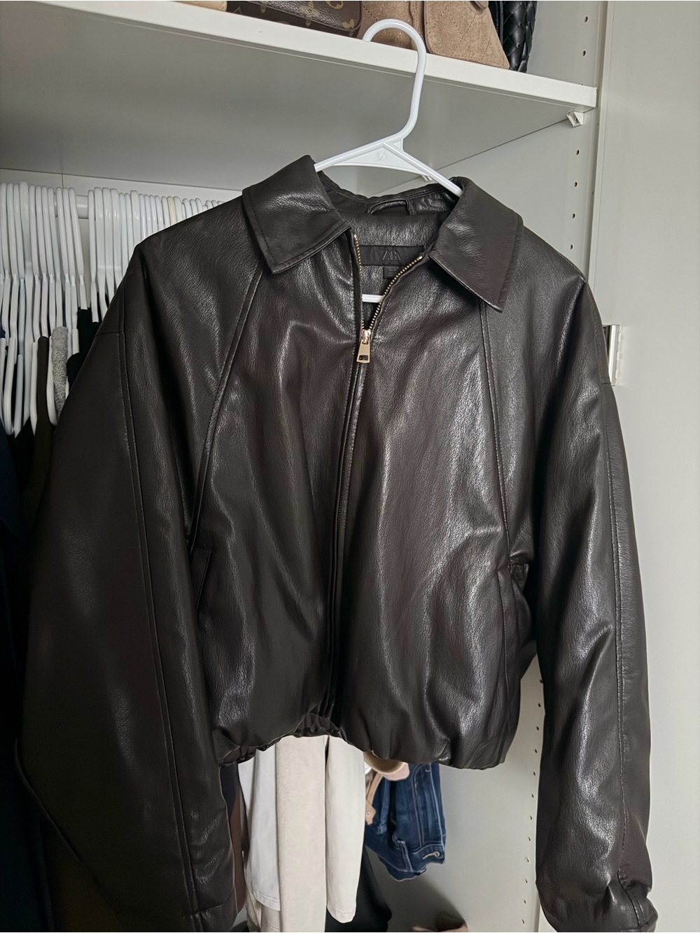 Zara Leather Bomber Jacket in Brown Like New